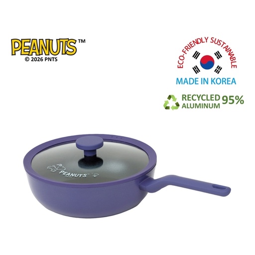 [184F0021] PEANUTS 正版授權 28cm 單柄不黏深炒鑊連強化玻璃蓋(韓國製造)