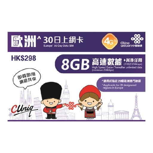 [CU00062] China Unicom Europe 30-Day Data SIM