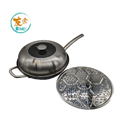 [125F0392] TME 32cm Stir Fry Wok with glass lid